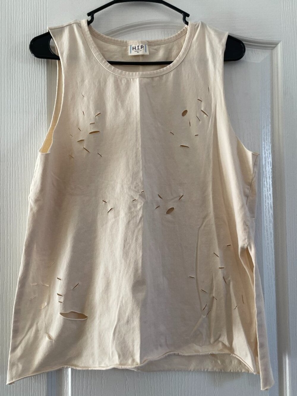 H.I.P.  Women Distressed Tank Top Size XL Cream Grunge Streetwear Made in USA